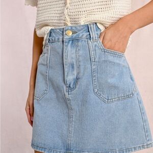 Molly Bracken Light Blue Denim Mini Skirt with Front Pockets